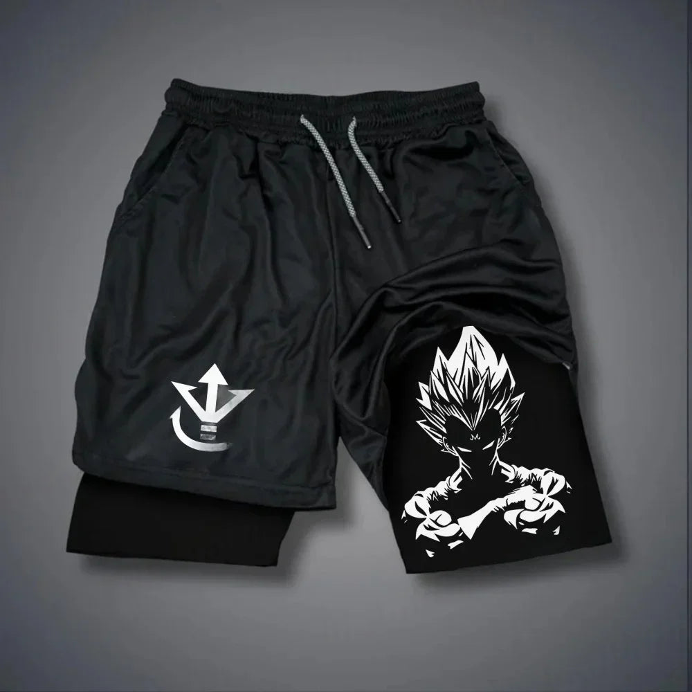 Dragon Ball:  Men's Shorts Double Layer 2-in-1 Shorts Vegeta Japan Anime 2026 Summer Quick-Drying Fake Two-piece Sports Shorts Y2k