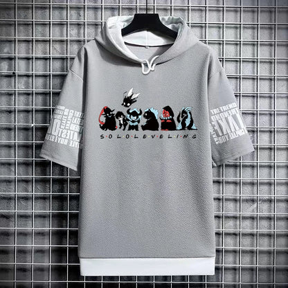 Solo Leveling :T-Shirt Hoodies New Anime Manga Black Shirt Tee Korean Fashion Short Sleeve Tops Graphic T Shirts Men's Clothing