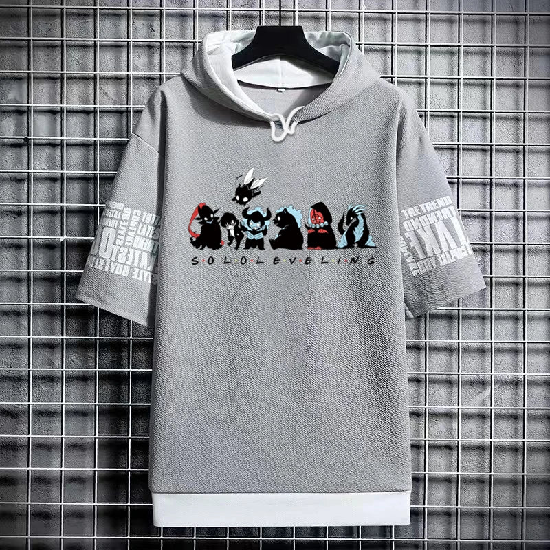 Solo Leveling :T-Shirt Hoodies New Anime Manga Black Shirt Tee Korean Fashion Short Sleeve Tops Graphic T Shirts Men's Clothing