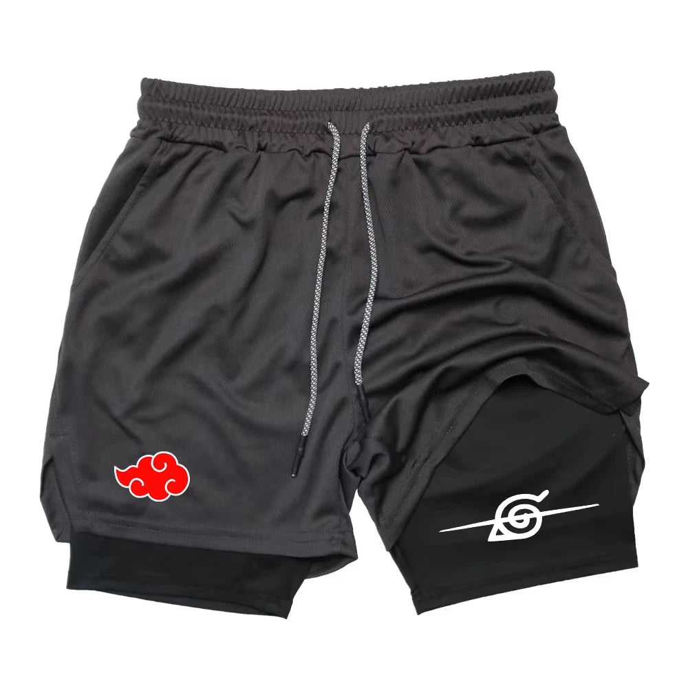 Naruto: Anime New Sports 2-in-1 Shorts 2025 Men and Women Summer Gym Training Sweat-absorbing Breathable Fake Two-piece Shorts