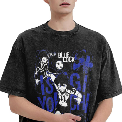 Blue Lock: ISAGI YOICHI T Shirt Printed Cotton Washed  Retro T-Shirts