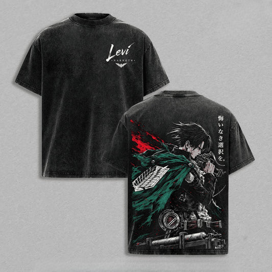 Attack on Titan: Rival Ackerman T-shirt Manga Vintage Washed T Shirt Men Clothing Summer Casual Short Sleeve Cotton Tees Clothes
