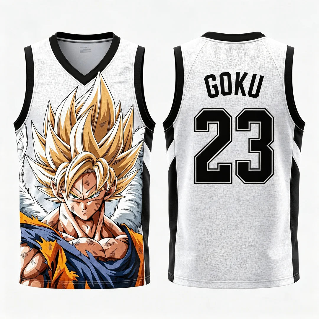 Dragon Ball: Goku Super Saiyan No.23 Basketball Jersey Men 3D Print Sports Vest White Gold Gradient Anime Streetwear Tank Top