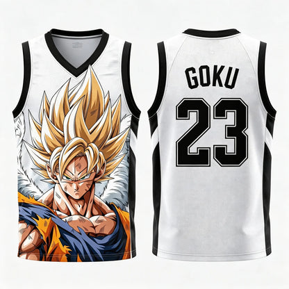 Dragon Ball: Goku Super Saiyan No.23 Basketball Jersey Men 3D Print Sports Vest White Gold Gradient Anime Streetwear Tank Top