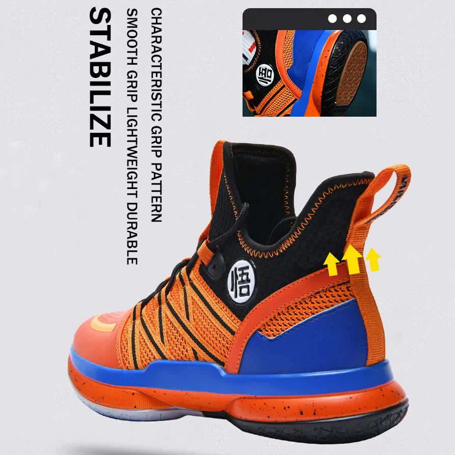 Dragon Ball Style Orange Mens Basketball Shoes Size 39-44 Air Cushioning Sport Sneakers Mesh Breathable Training Shoes