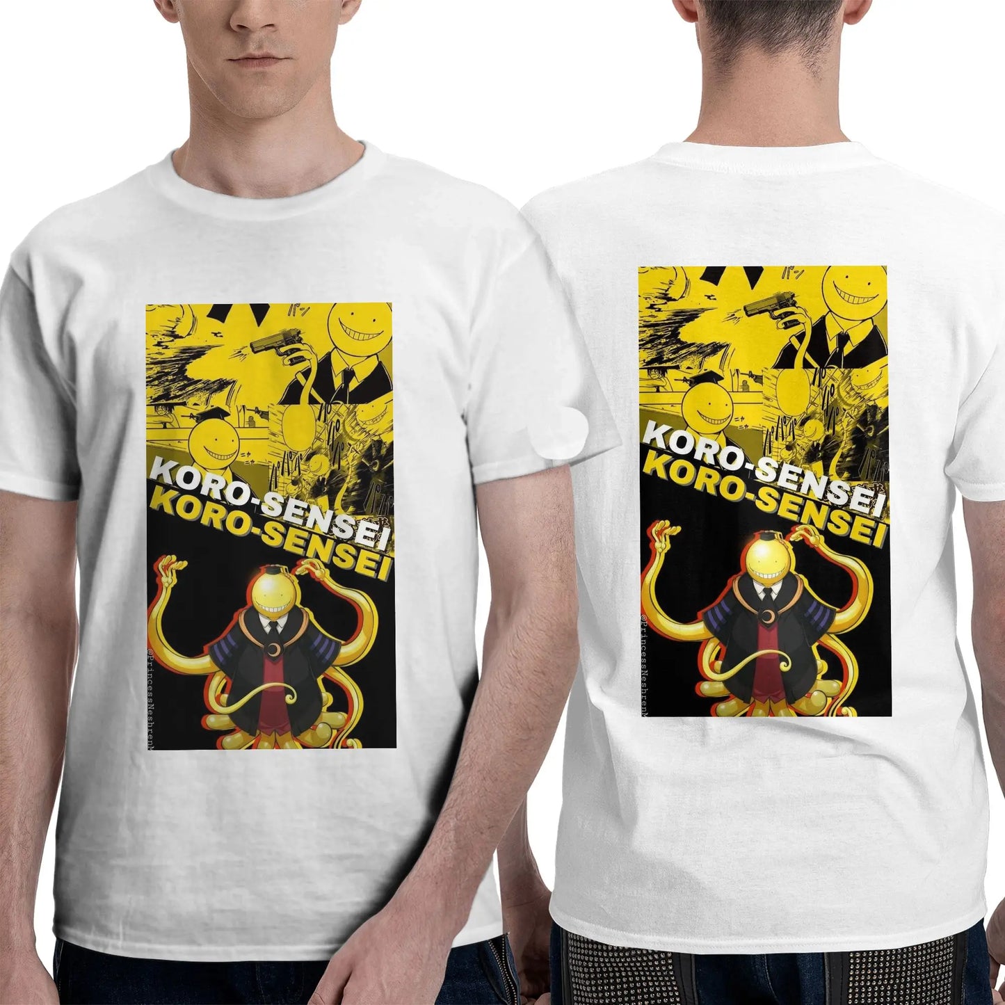 Assassination Classroom: Octopus Koro Sensei Men T-Shirt Double Sided Plus Size T Shirts Men's O-Neck Cotton Tees Short Male