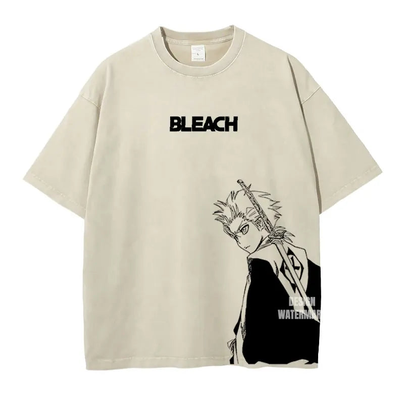 Bleach: Zaraki Kenpachi T Shirts Oversized Vintage Washed  T-shirt Manga Kurosaki Ichigo T Shirt Renji Uryuu Tops Tees Man