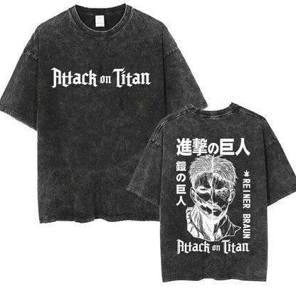 Attack on Titan: Men Women Cartoon Manga Merch Tshirt Men's Oversized T Shirts Washed Vintage Anime Attack on Titan Reiner Braun Graphic T-shirts