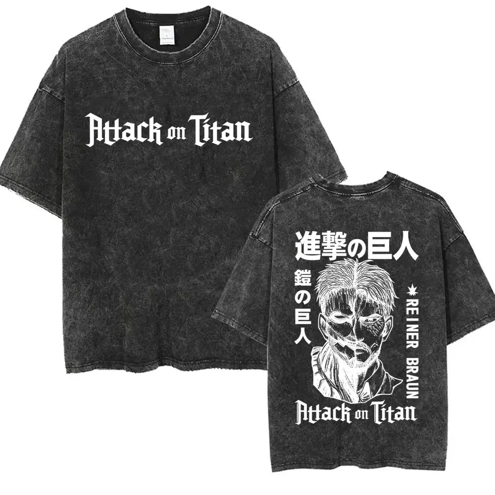 Attack on Titan: Men Women Cartoon Manga Merch Tshirt Men's Oversized T Shirts Washed Vintage Anime Attack on Titan Reiner Braun Graphic T-shirts