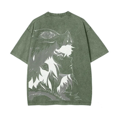 Demon Slayer: Men's Women's Washed T-Shirt Inosuke Hashibira Summer Spring Anime Tee Retro Distressed High Quality Short Sleeve