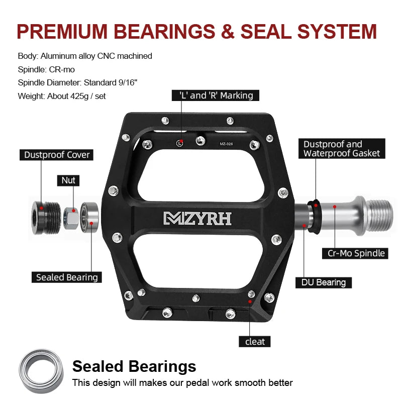 Yowamushi Pedal: MZYRH  Bike Pedals MTB Pedal Aluminum Bicycle Wide Platform Flat Pedals 9/16"  Sealed Bearing Bicycle Pedals