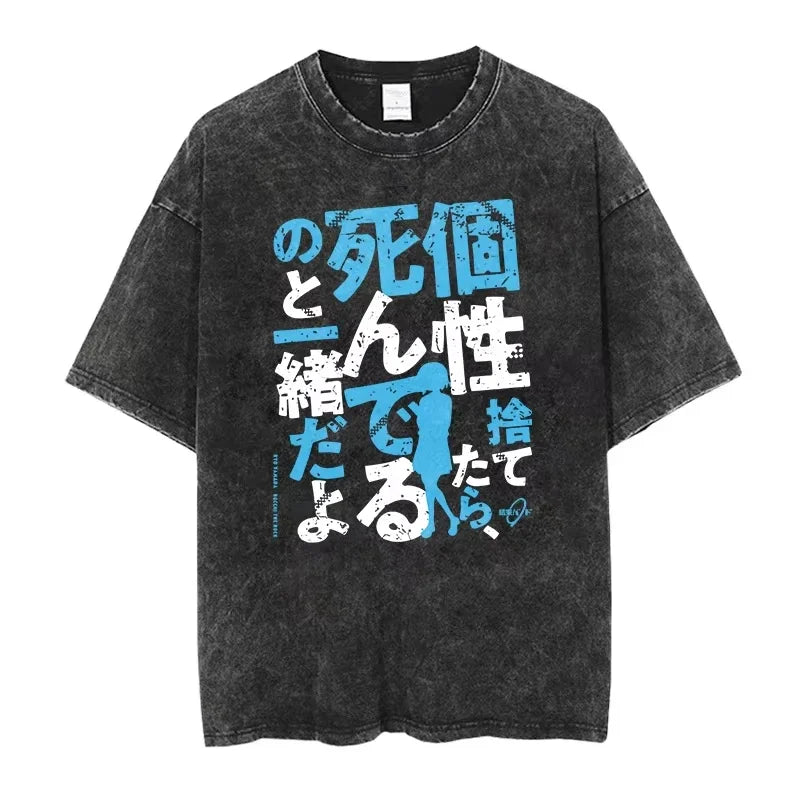Bocchi The Rock: Manga Ryo Top Print Vintage T-Shirt Casual Basis O-Collar Black Shirt Short Sleeve Washed T-Shirt