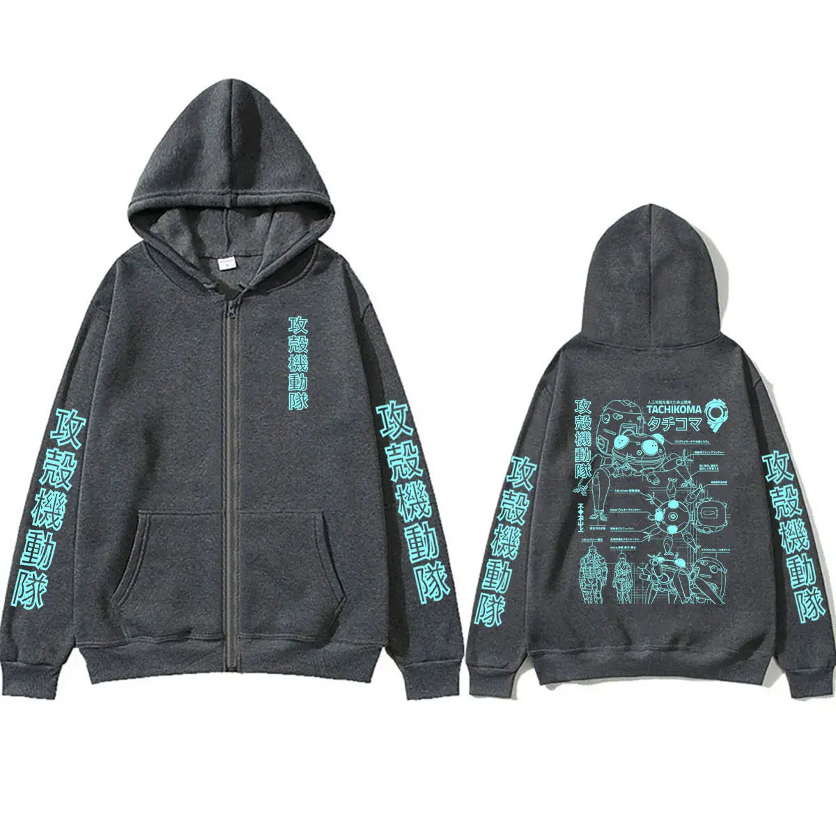 Ghost in The Shell: Tachikoma Anatomy Graphic Zipper Hoodie Men Women Y2k Cartoon Manga Zip Up Hoodies Male Fashion Jacket