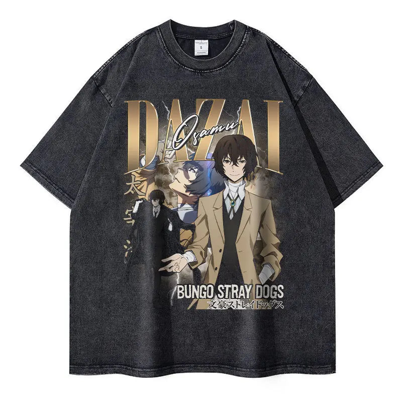 Bungo Stray Dogs: Nakahara Chuuya T-shirt Vintage Washed  Oversized Streetwear Dazai Osamu Atsushi Retro Tops Tees
