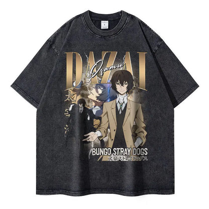 Bungo Stray Dogs: Nakahara Chuuya T-shirt Vintage Washed  Oversized Streetwear Dazai Osamu Atsushi Retro Tops Tees