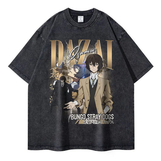 Bungo Stray Dogs: Nakahara Chuuya T-shirt Vintage Washed  Oversized Streetwear Dazai Osamu Atsushi Retro Tops Tees