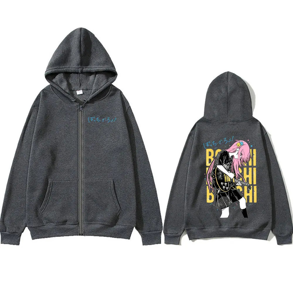 Bocchi The Rock: Gotoh Hitori Zipper Hoodies Men Women Fashion Harajuku Long Sleeve Zip Up Hooded Sweatshirts Jackets Coats