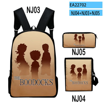 The Boondocks: Harajuku Popular   3D Print 3pcs/Set pupil School Bags Laptop Daypack Backpack Inclined shoulder bag Pencil Case