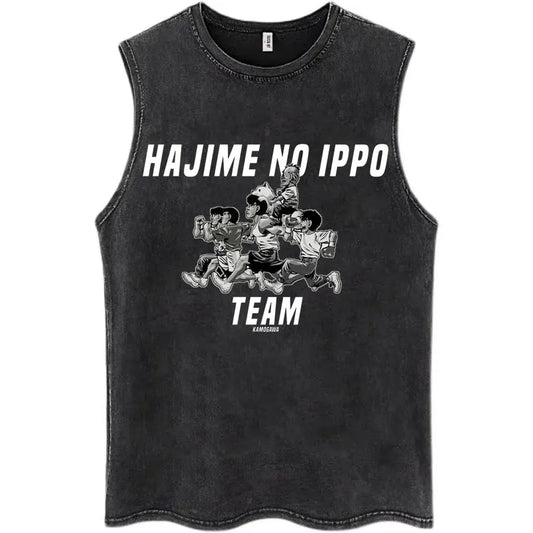 Hajime No Ippo: Kamogawa Boxing Gym Washed Tops Men Makunouchi Takamura KGB Oversized Cotton Sleeveless Male T Shirts