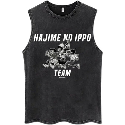 Hajime No Ippo: Kamogawa Boxing Gym Washed Tops Men Makunouchi Takamura KGB Oversized Cotton Sleeveless Male T Shirts