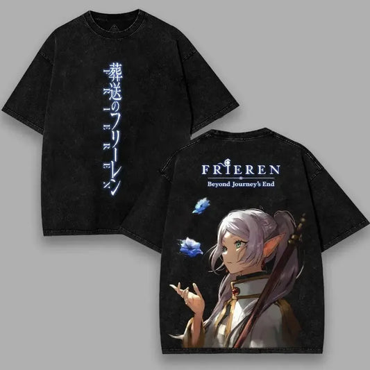 Frieren: Beyond Journey's End -- T-shirt Men's Unisex Clothing Washed Oversized T Shirt High Quality Cotton Tees Tops