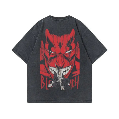 Bleach: Anime Tshirts Men Women Bleach Zaraki Kenpachi Printed Acid T-Shirt Cotton Graphic Punk Harajuku Tees Men's Clothing