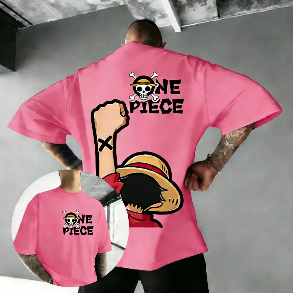 One Piece: Luffy Unisex Pure Cotton T-shirt 2026 Summer Hot Anime Print American Loose Casual Parent-child Short Sleeved Top