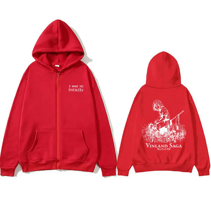 Anime Vinland: Saga Thorfinn I Have No Enemies Zipper Hoodie Men's Women Manga Casual Oversized Zip Up Jacket Male 90s Streetwear