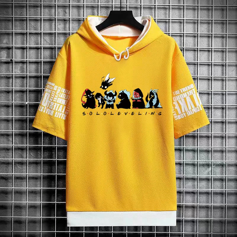 Solo Leveling :T-Shirt Hoodies New Anime Manga Black Shirt Tee Korean Fashion Short Sleeve Tops Graphic T Shirts Men's Clothing