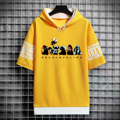 Solo Leveling :T-Shirt Hoodies New Anime Manga Black Shirt Tee Korean Fashion Short Sleeve Tops Graphic T Shirts Men's Clothing