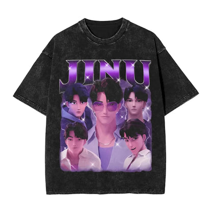 K-Pop Demon Hunters Washed T-Shirt Man Derpy Tiger Casual T-Shirts Summer Breathable Trendy Tee Shirt Design Plus Size Clothes