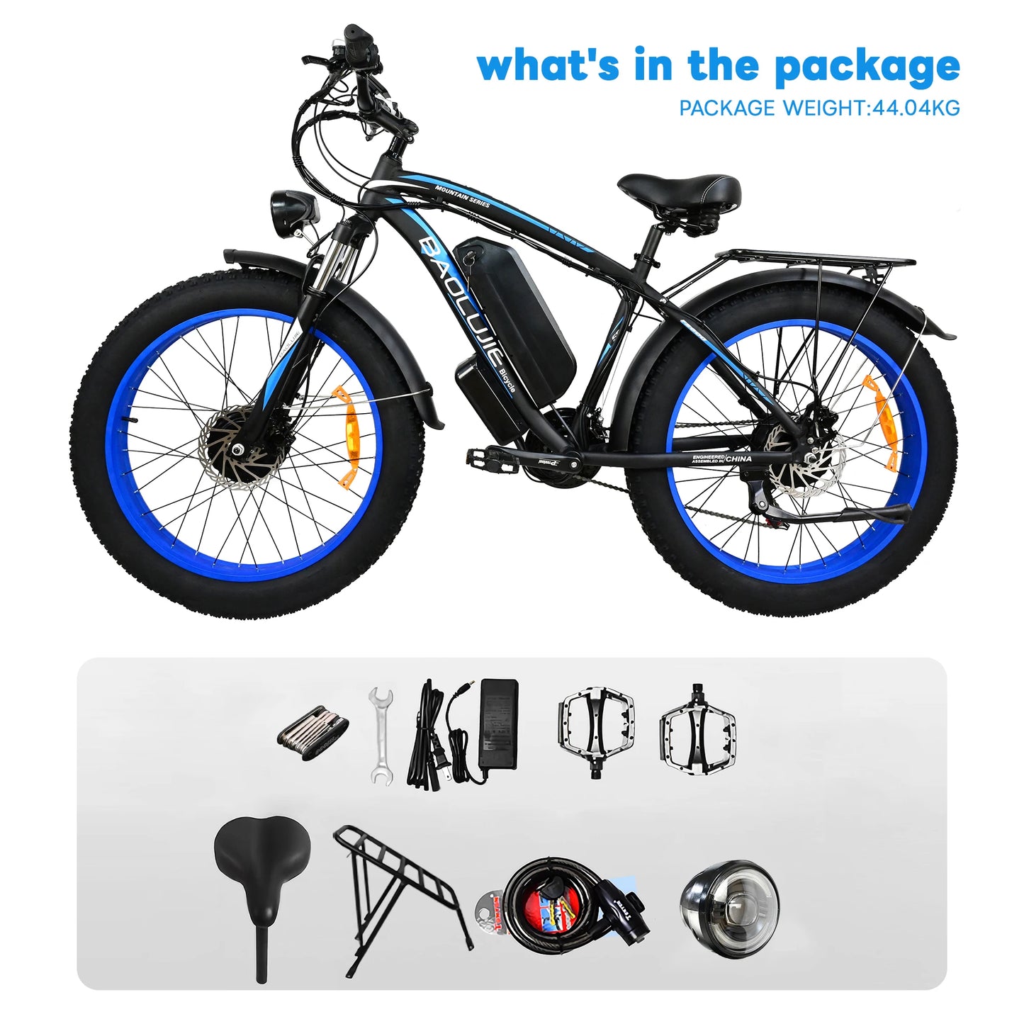 Yowamushi Pedal: Baolujie 2000W Electric Bike with 20AhRemovable Battery 26"×4"Fat Tire Ebike for Adults 35MPH 80MilesElectric Bicycles