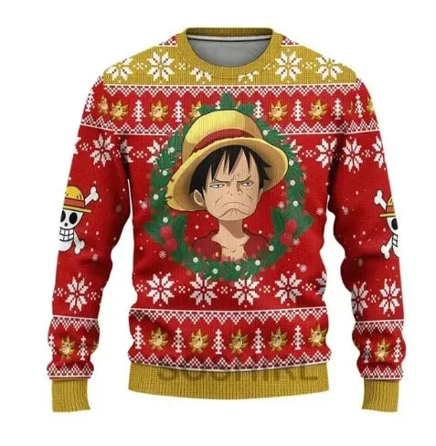 One Piece: Luffy Christmas One Piece Ugly Christmas Sweatshirt Cartoon Japan Anime Men Women Pullover Kawaii Tops Couple Hoodie