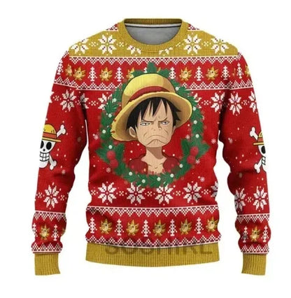 One Piece: Luffy Christmas One Piece Ugly Christmas Sweatshirt Cartoon Japan Anime Men Women Pullover Kawaii Tops Couple Hoodie