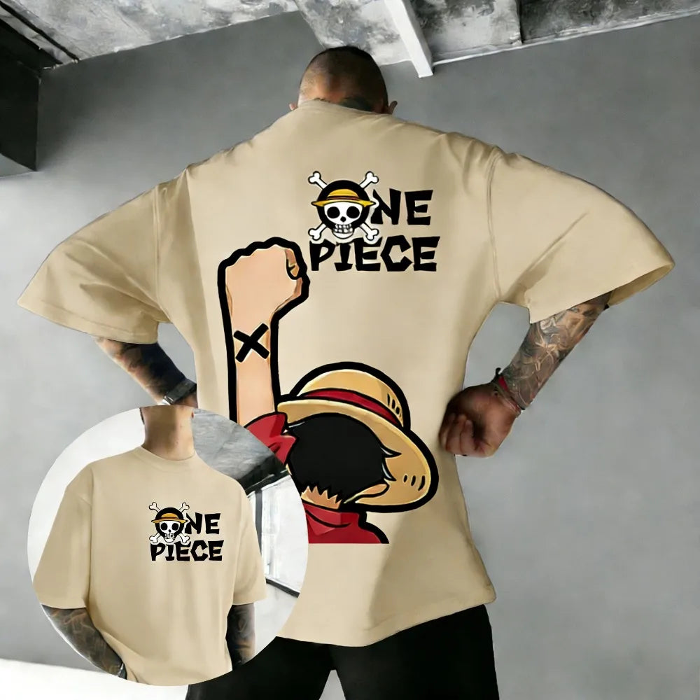 One Piece: Luffy Unisex Pure Cotton T-shirt 2026 Summer Hot Anime Print American Loose Casual Parent-child Short Sleeved Top