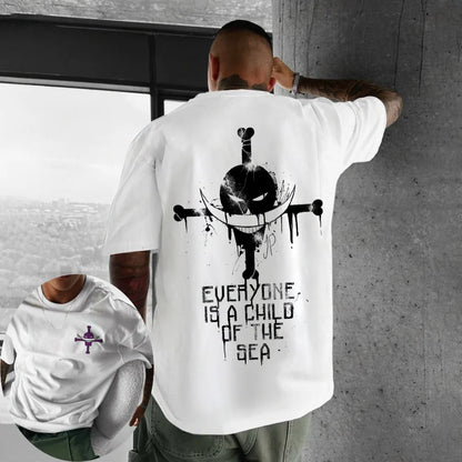 One Piece: Summer Men's T-shirt Anime Edward Newgate Autumn Boys' Children's Short-sleeved Punk Loose Trendy Parent-child Outfit