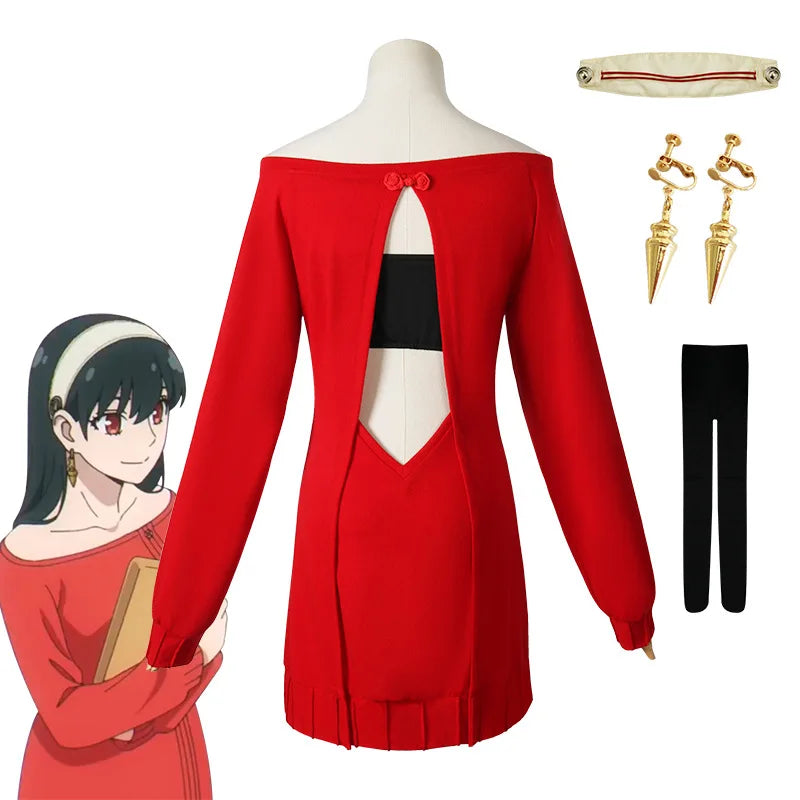 Spy x Family: Cosplay Yor Forger Yor Briar Cosplay Costume Women Sexy Red Sweater Mini Dress Thorn Princess Costumes