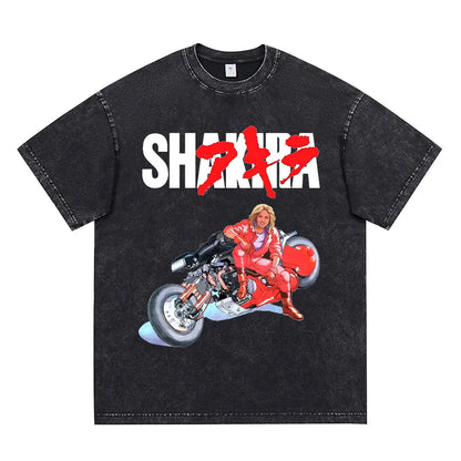 Akira: Washed Vintage T Shirt Science Fiction Cartoon Movie Shotaro Kaneda T-shirt Cotton Casual T-shirt