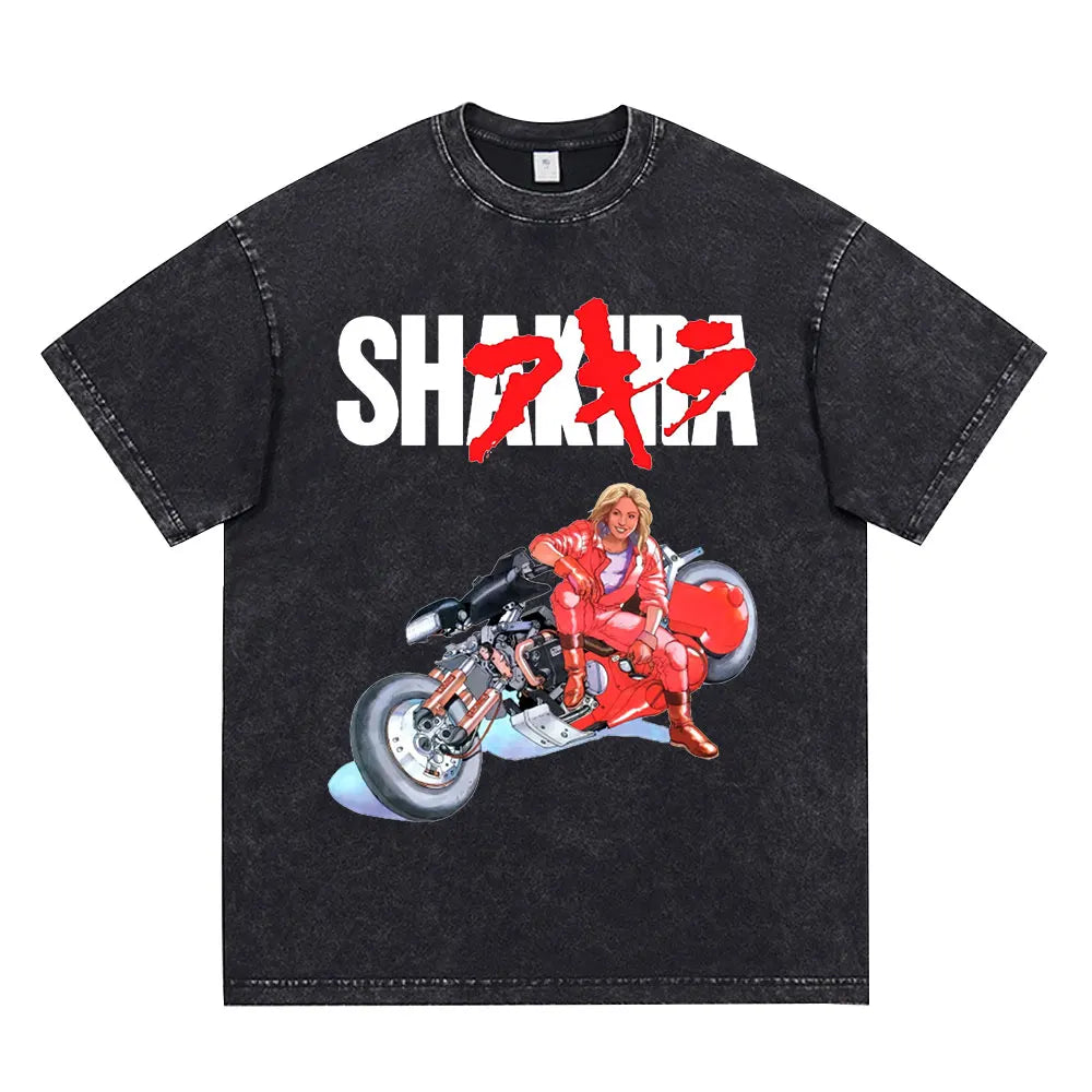 Akira: Washed Vintage T Shirt Science Fiction Cartoon Movie Shotaro Kaneda T-shirt Cotton Casual T-shirt