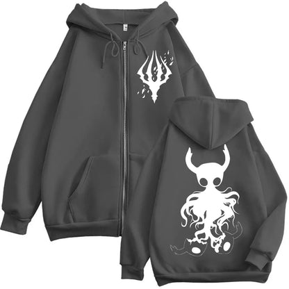 Hollow Knight: Game Graphic Zipper Hoodies Gothic Vintage Zip Up Hooded Sweatshirts Men Women Fashion Casual Pullovers