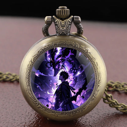 Solo Leveling Arabic Dial Black Glass Dome Quartz Pocket Watch Vintage Accessory Women Necklace Pendant Clock Men Gifts Relógio