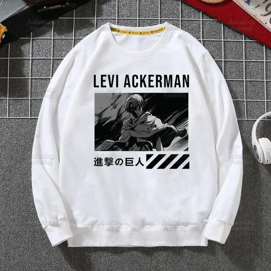 Anime Attack On Titan: Hoodies Autumn Hooded Sweatshirt Levi Ackerman Eye Men Hip Hop Hoodie Classic Hoody Pullover Tops white