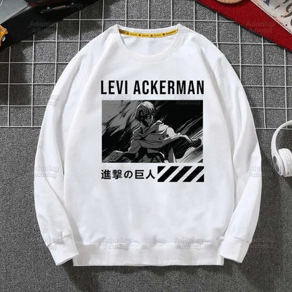 Anime Attack On Titan: Hoodies Autumn Hooded Sweatshirt Levi Ackerman Eye Men Hip Hop Hoodie Classic Hoody Pullover Tops white