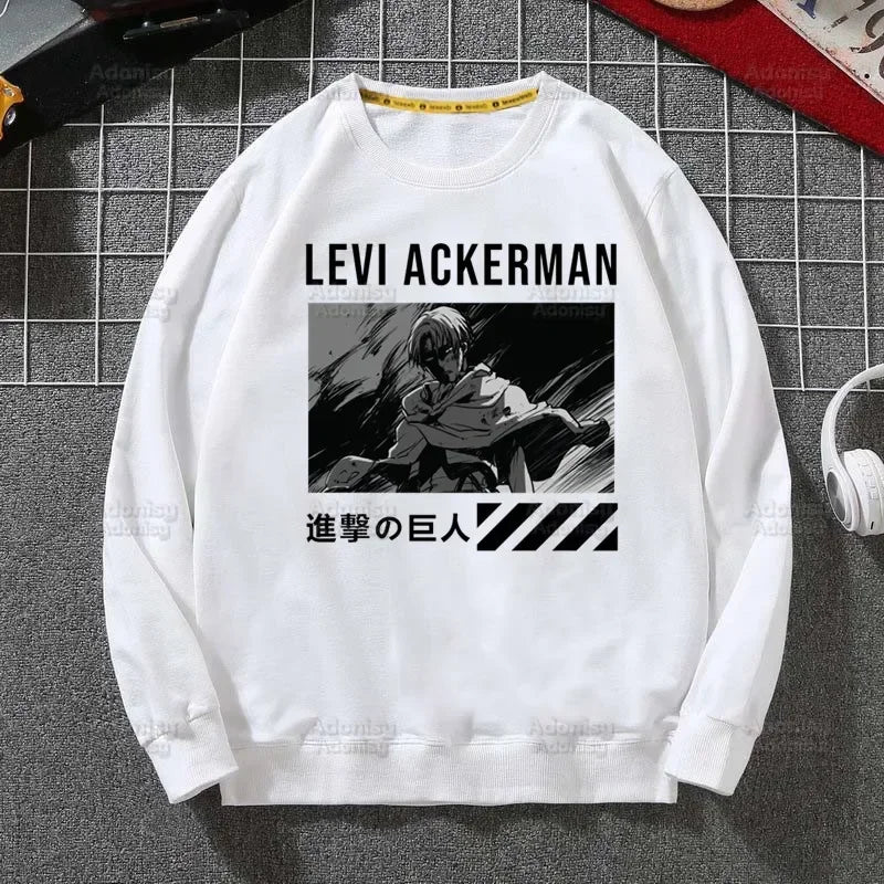 Anime Attack On Titan: Hoodies Autumn Hooded Sweatshirt Levi Ackerman Eye Men Hip Hop Hoodie Classic Hoody Pullover Tops white