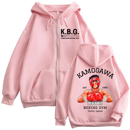 Hajime No Ippo: Kamogawa Boxing Gym Zipper Hoodie Harajuku Manga Zip Up Sweatshirt Men Women Casual Fashion Loose Pullovers
