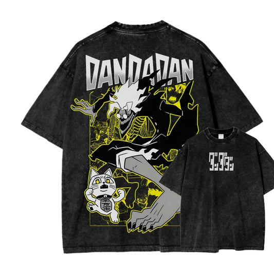 Dandadan: Manga Funny Graphic Print T-shirts Streetwear Hip Hop Harajuku Fashion Tees Retro Washed Cotton Washed Tops