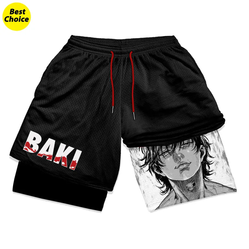 Baki Hanma: Gym Workout Shorts Athletic Quick Dry 2 in 1 Compression Shorts