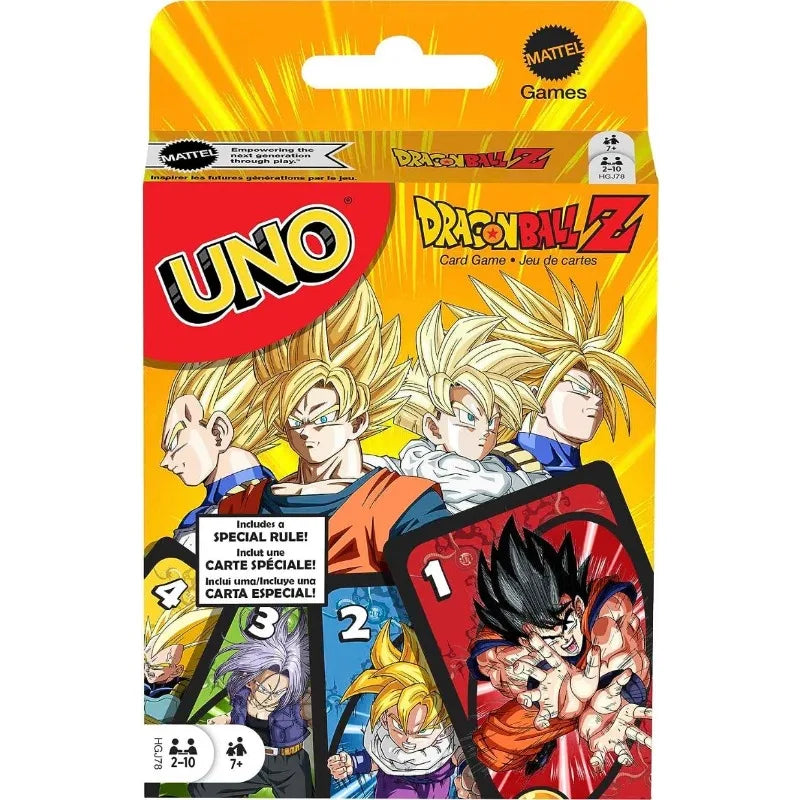 Dragon Ball Z Mattel Games UNO Card Game for Family Night Featuring Tv Show Themed Graphics and a Special Rule for 2-10 Players