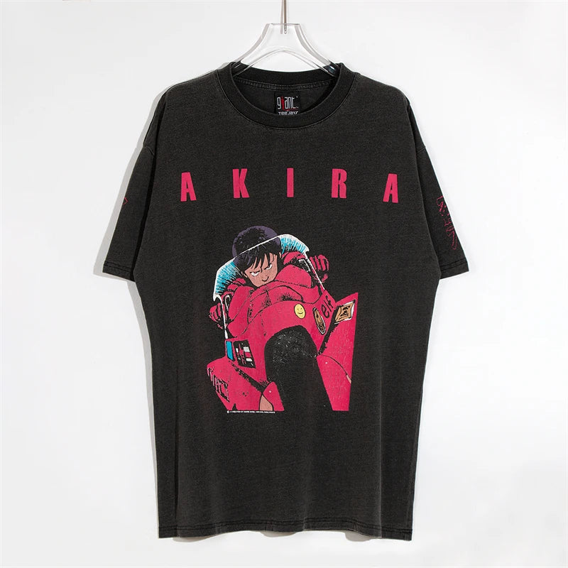 Akira: Vintage T-Shirt Summer Washed 100% Cotton Loose High Street Casual Men and Women Short Sleeve