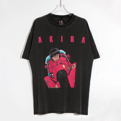 Akira: Vintage T-Shirt Summer Washed 100% Cotton Loose High Street Casual Men and Women Short Sleeve